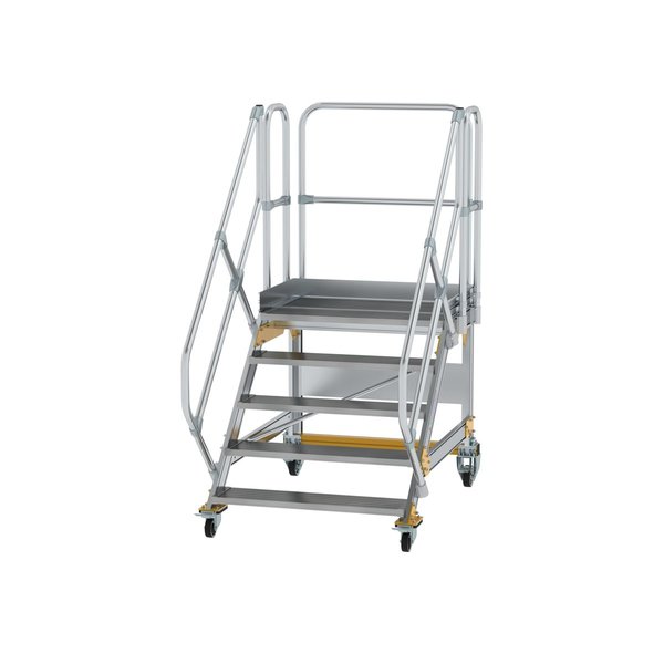 Günzburger Steigtechnik Plattformtreppe 45° fahrbar Stufenbreite 1000mm 5 Stufen Aluminium geriffelt